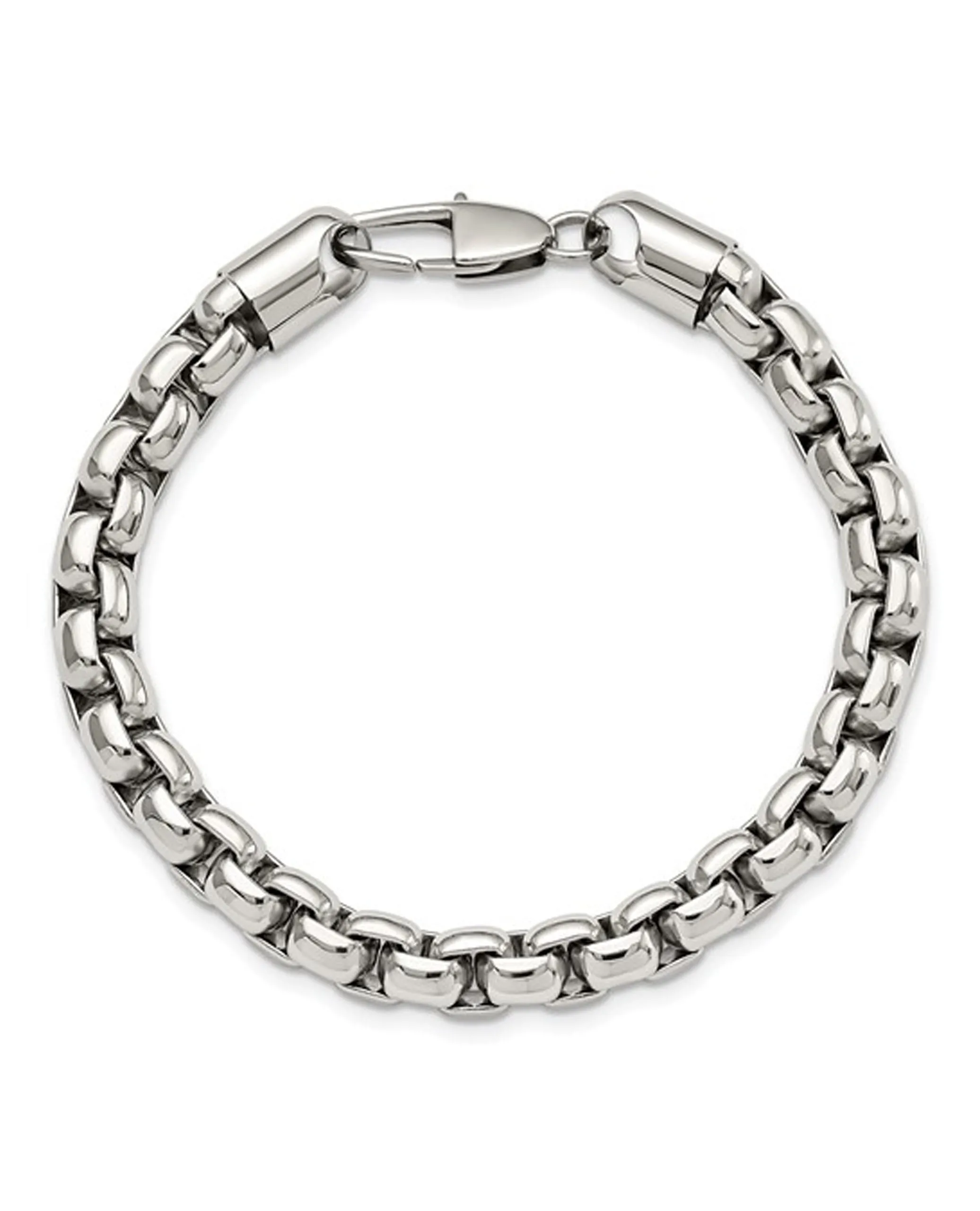 Stainless Steel Polished Rounded Box Bracelet - 9 inches