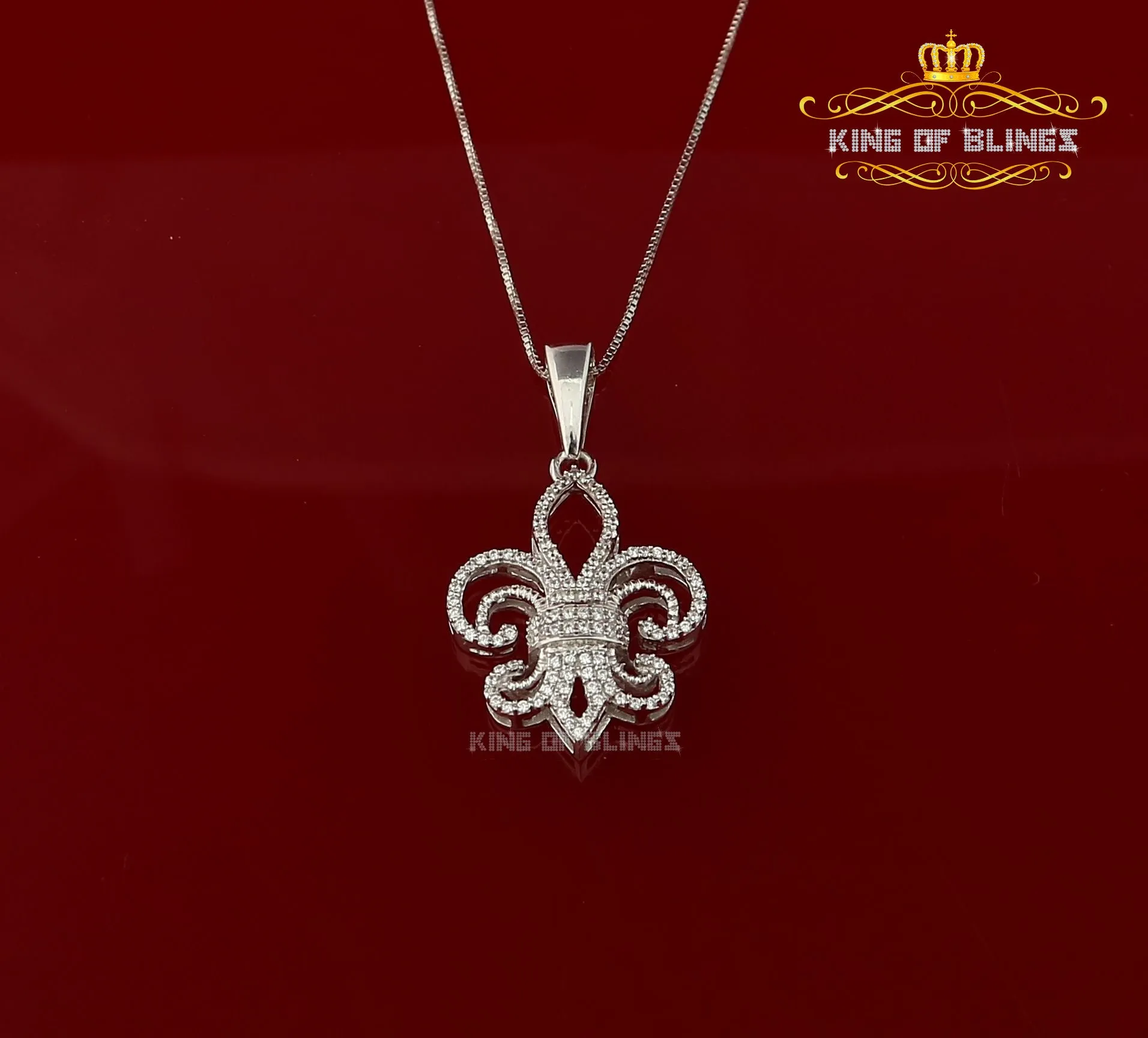 Sterling 925 Silver Fleur de Lis White Shape Pendant with 0.93ct Cubic Zirconia