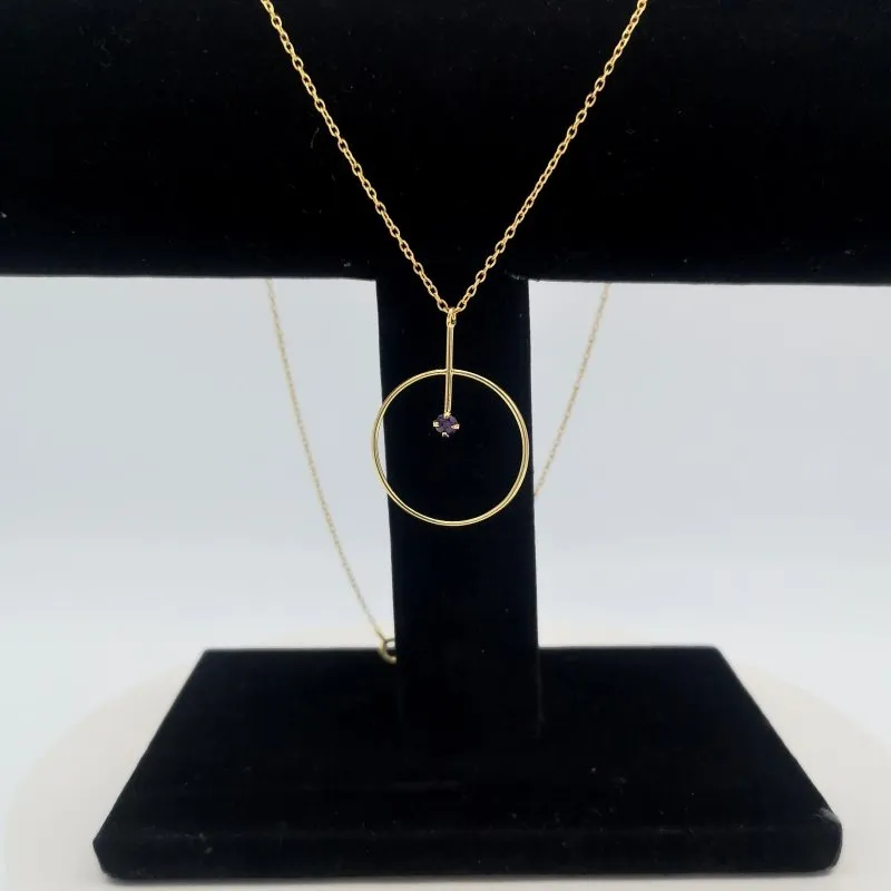 Sterling Silver 14kt Yellow Gold Plated Purple CZ Necklace