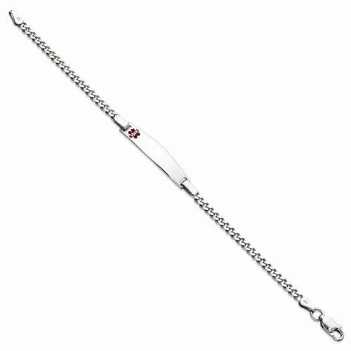 Sterling Silver Childrens Medical Id Bracelet with Curb Link , 6 inches, Charm