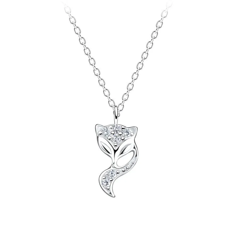 Sterling Silver CZ Fox Necklace