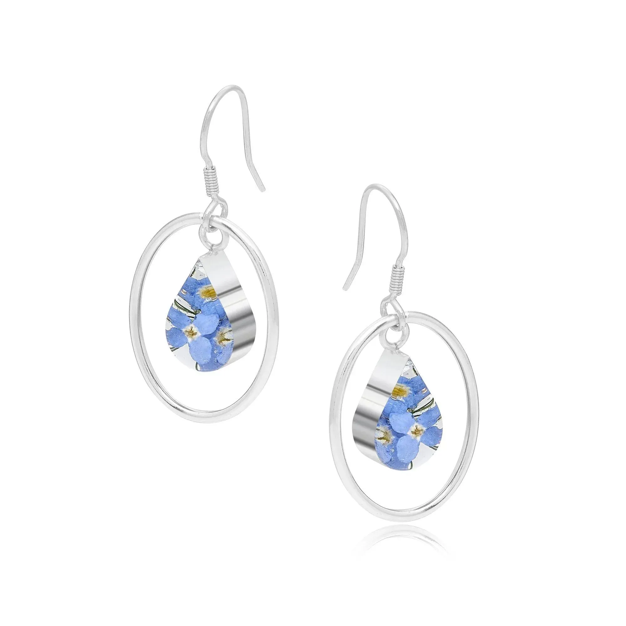 Sterling Silver Forget-Me-Not Dangle Earrings with Teardrop Charm