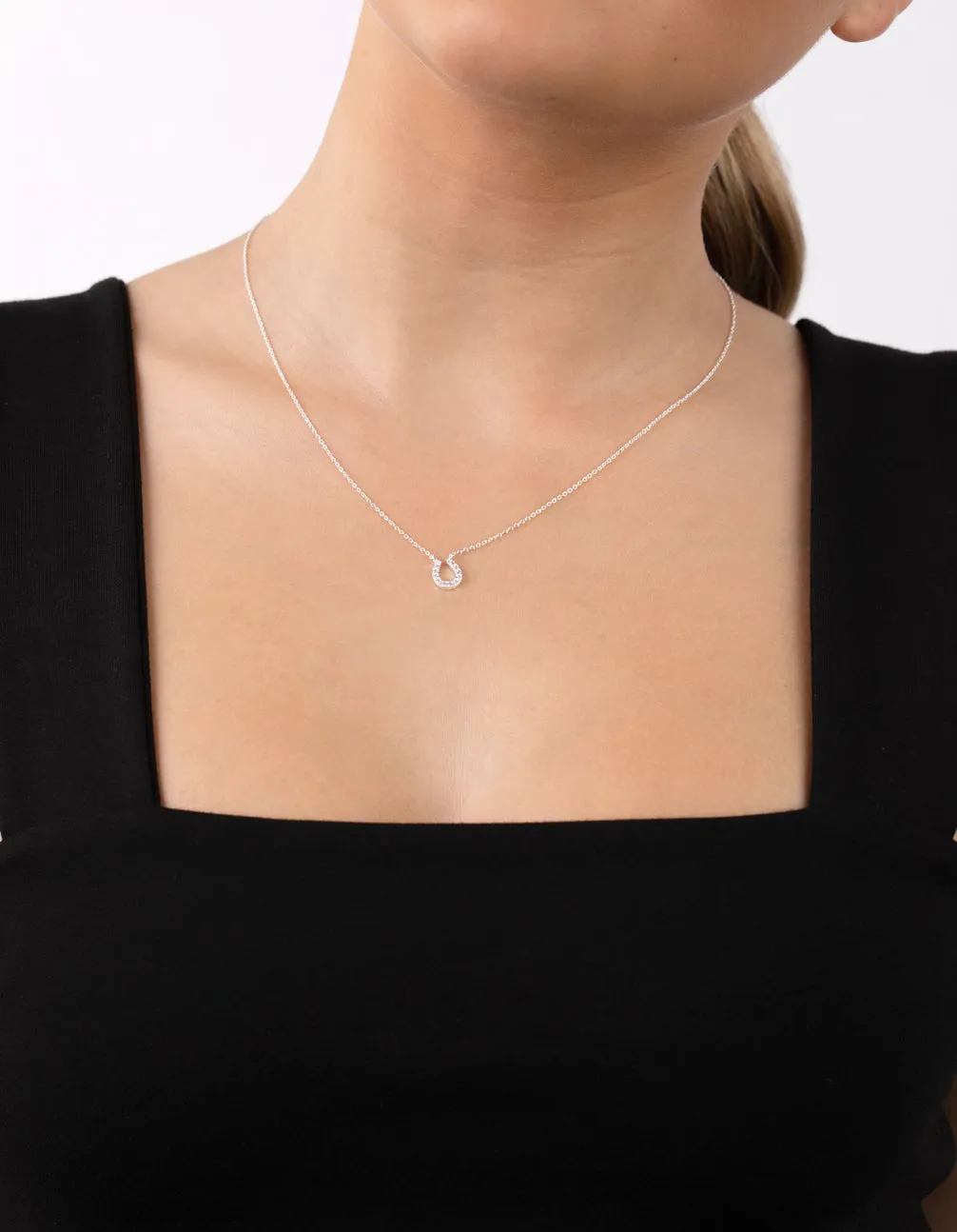 Sterling Silver Mini Pave Horseshoe Necklace