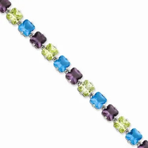 Sterling Silver Multicolor Glass & Cz Bracelet