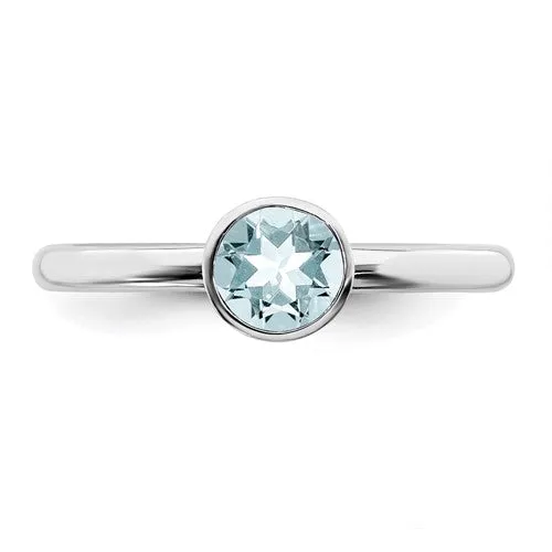 Sterling Silver Stackable Expressions High 5mm March Aquamarine Ring