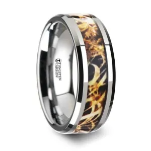 TERRA Tungsten Carbide Band with Leaves Grassland Camo Inlay - 8mm