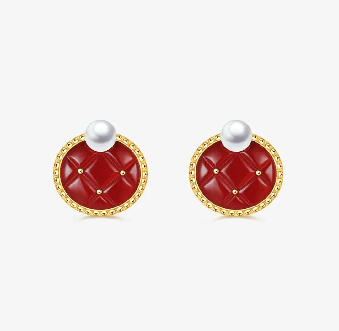 THIALH - CONCERTO - 18K Yellow Gold Carnelian with baby Akoya Earrings