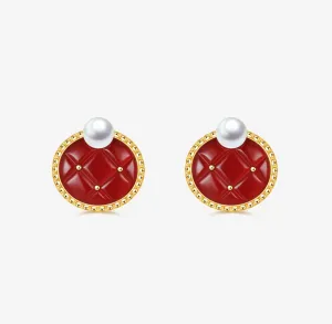 THIALH - CONCERTO - 18K Yellow Gold Carnelian with baby Akoya Earrings