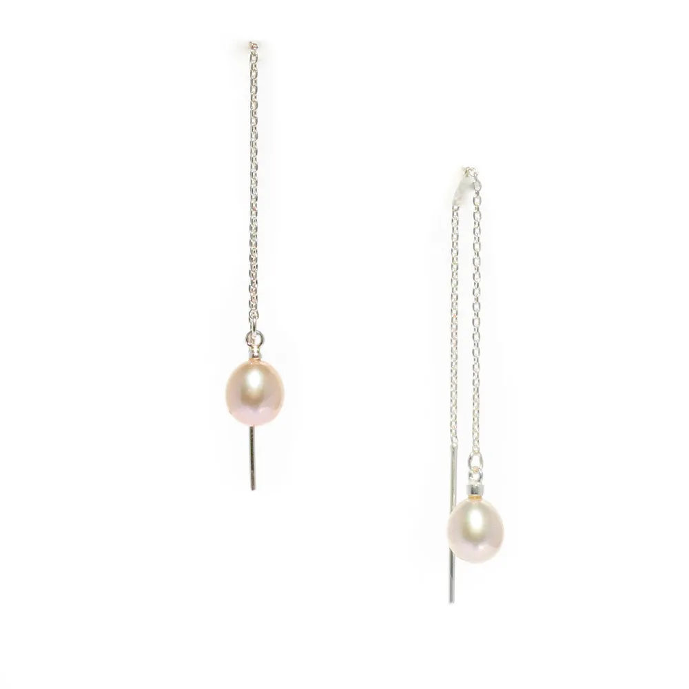 Tiffany Silver Thread Earrings Pink Pearl