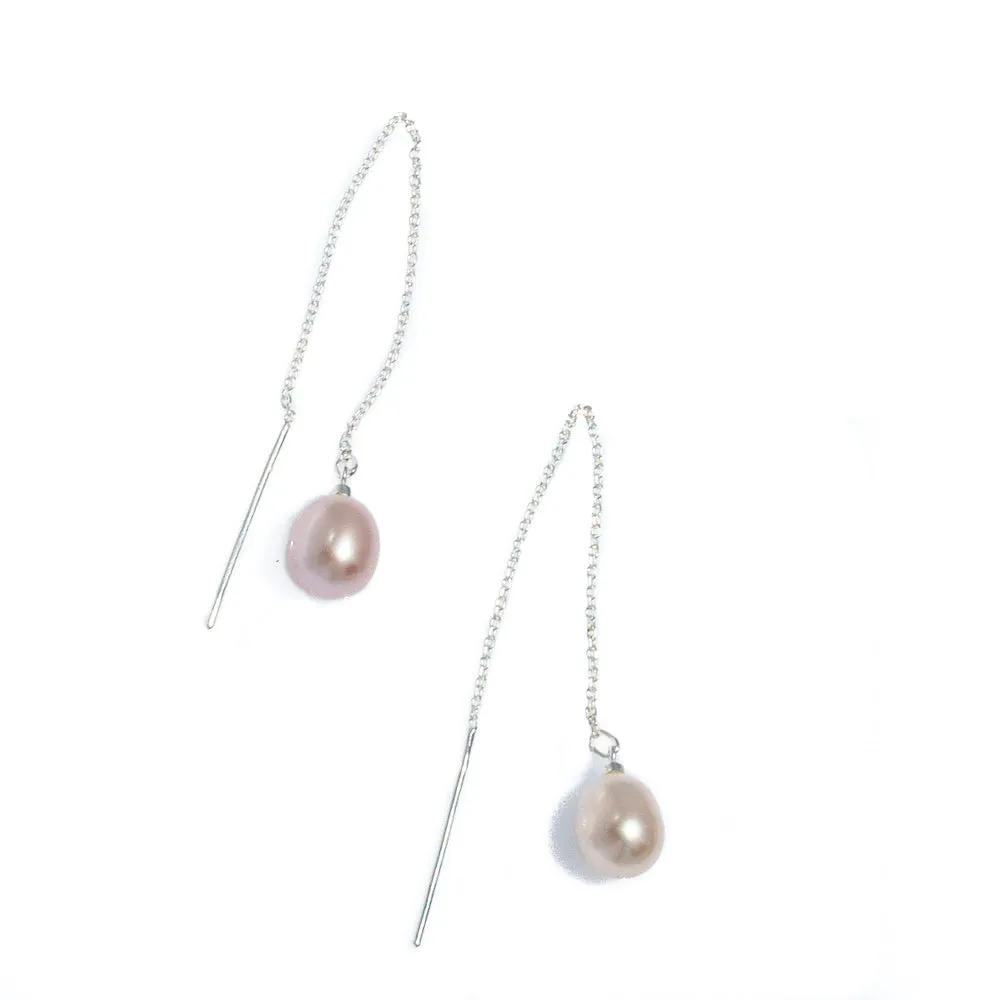 Tiffany Silver Thread Earrings Pink Pearl