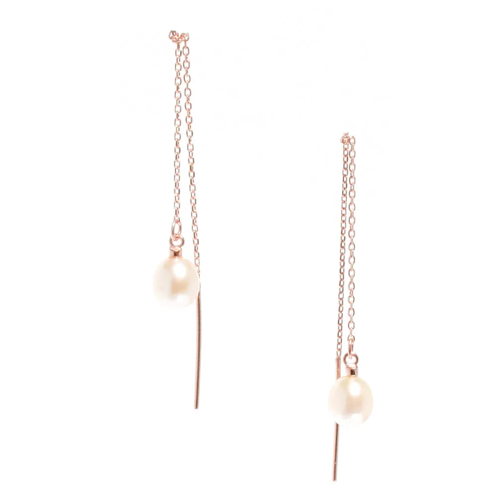 Tiffany Thread Pearl Earrings Rose Gold