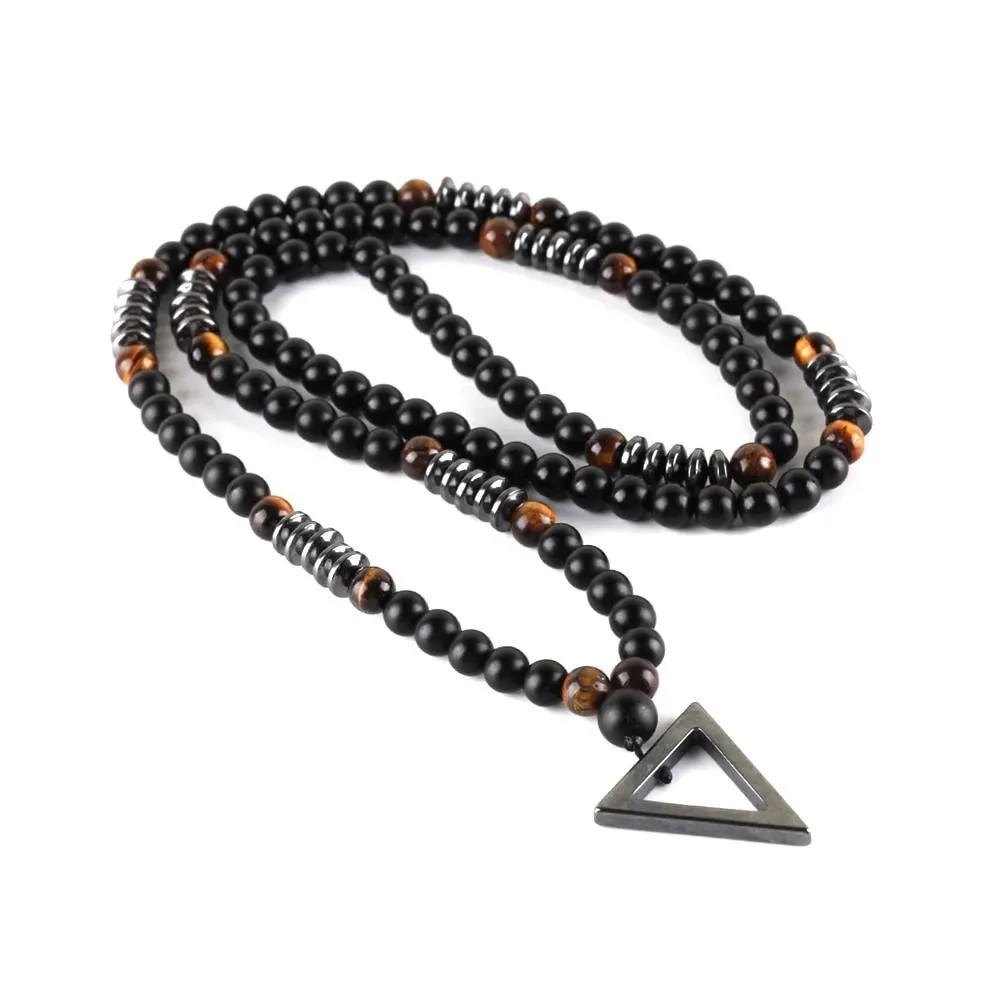 Tiger eye stone Beads Hematite Triangle Pendants