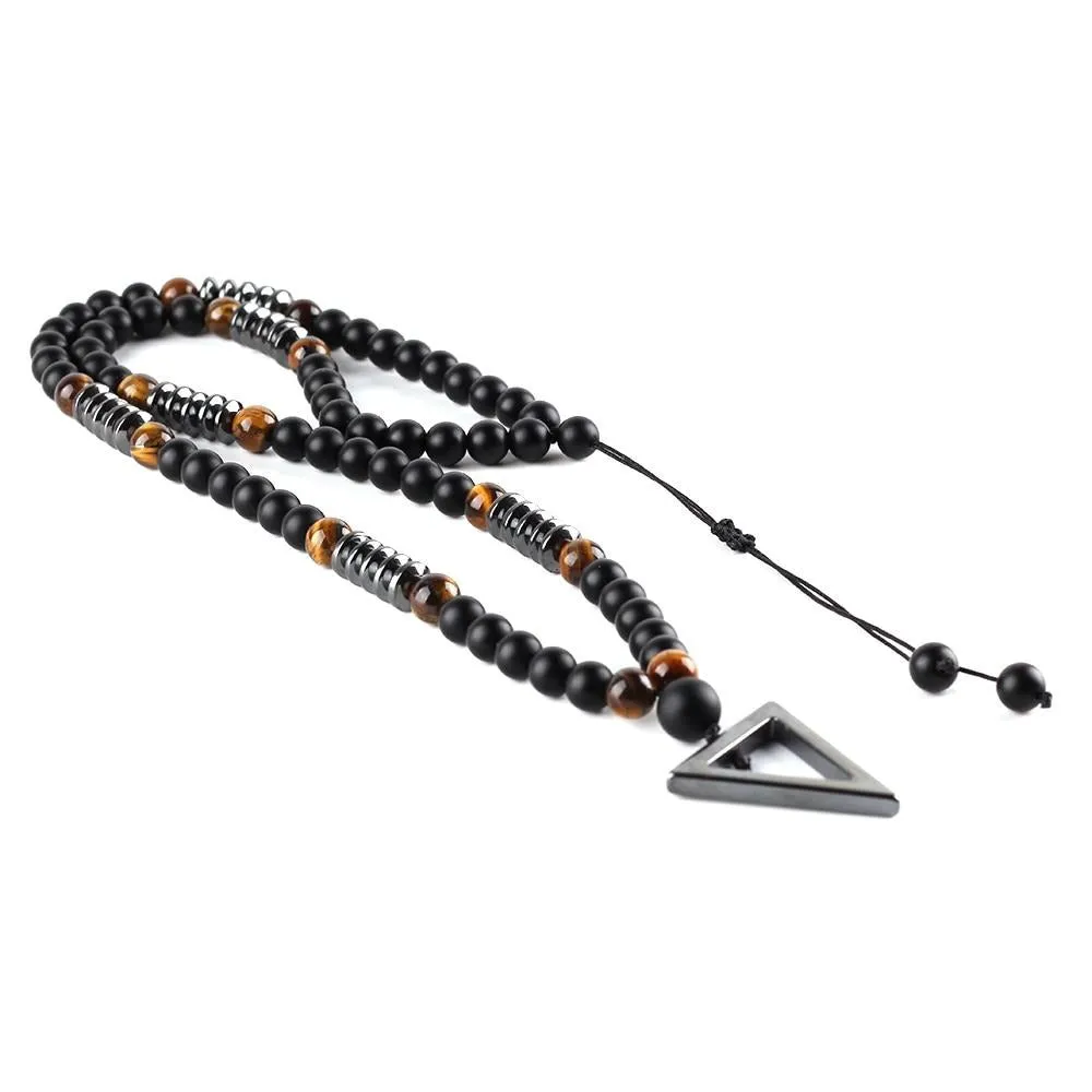 Tiger eye stone Beads Hematite Triangle Pendants