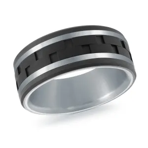 Titanium with Carbon Fiber and 14K White Gold Ring from the Titanium Collection by Malo - MRDTI-021-9BW