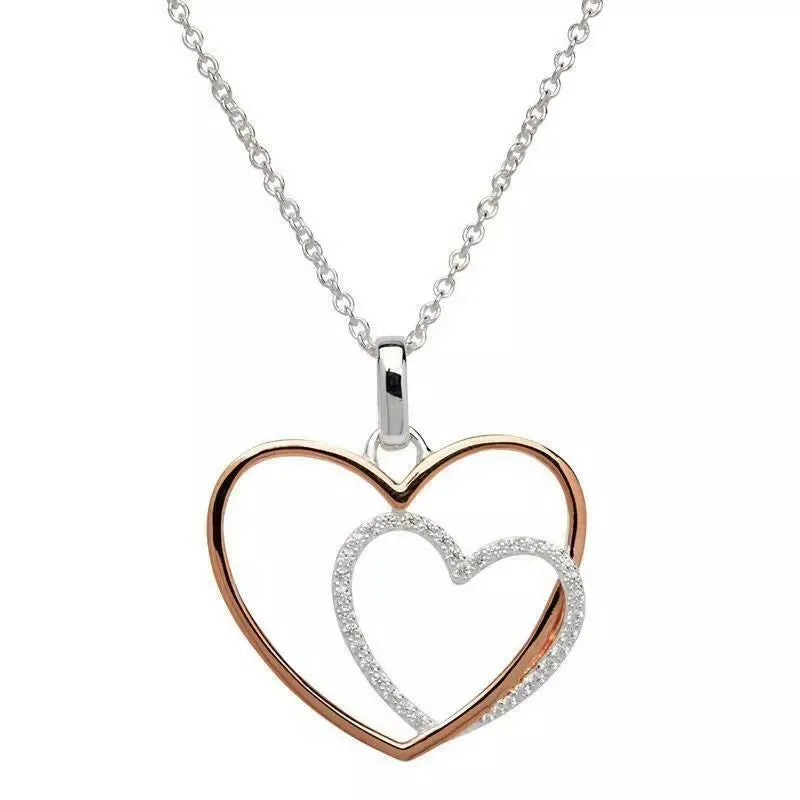 Unique & Co Sterling Silver Double Heart Necklace MK-660