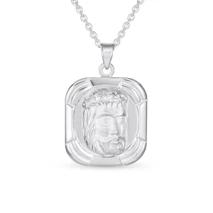 Unisex Religious Pendant Necklace with Jesus Christ Medallion in Sterling Silver