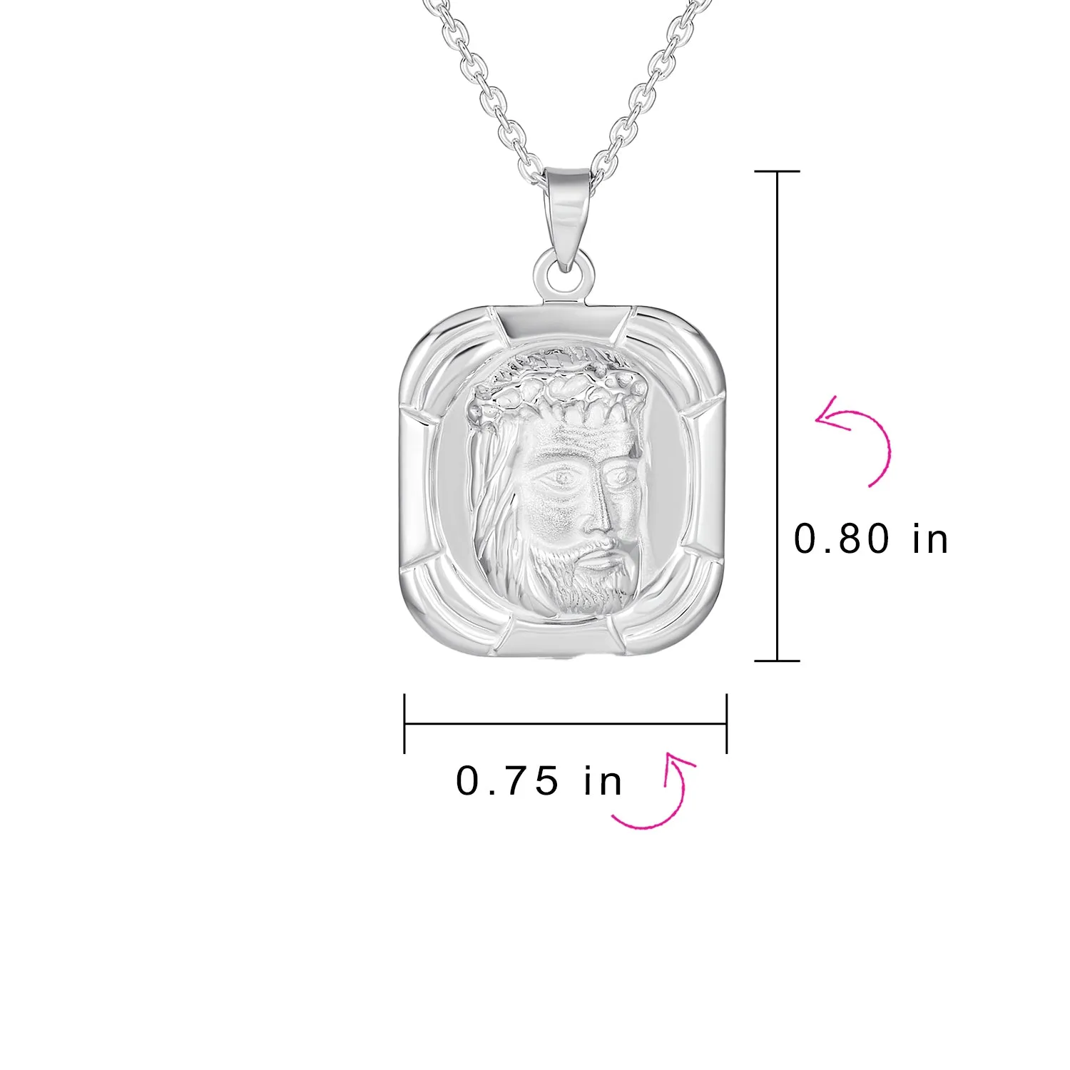 Unisex Religious Pendant Necklace with Jesus Christ Medallion in Sterling Silver