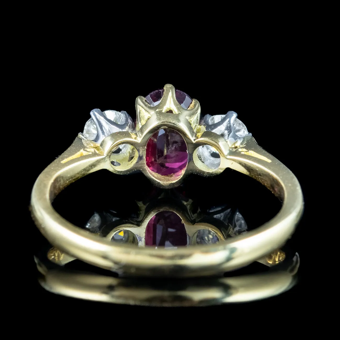 Victorian Style Ruby Diamond Trilogy Ring 0.70ct Ruby