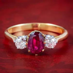 Victorian Style Ruby Diamond Trilogy Ring 0.70ct Ruby