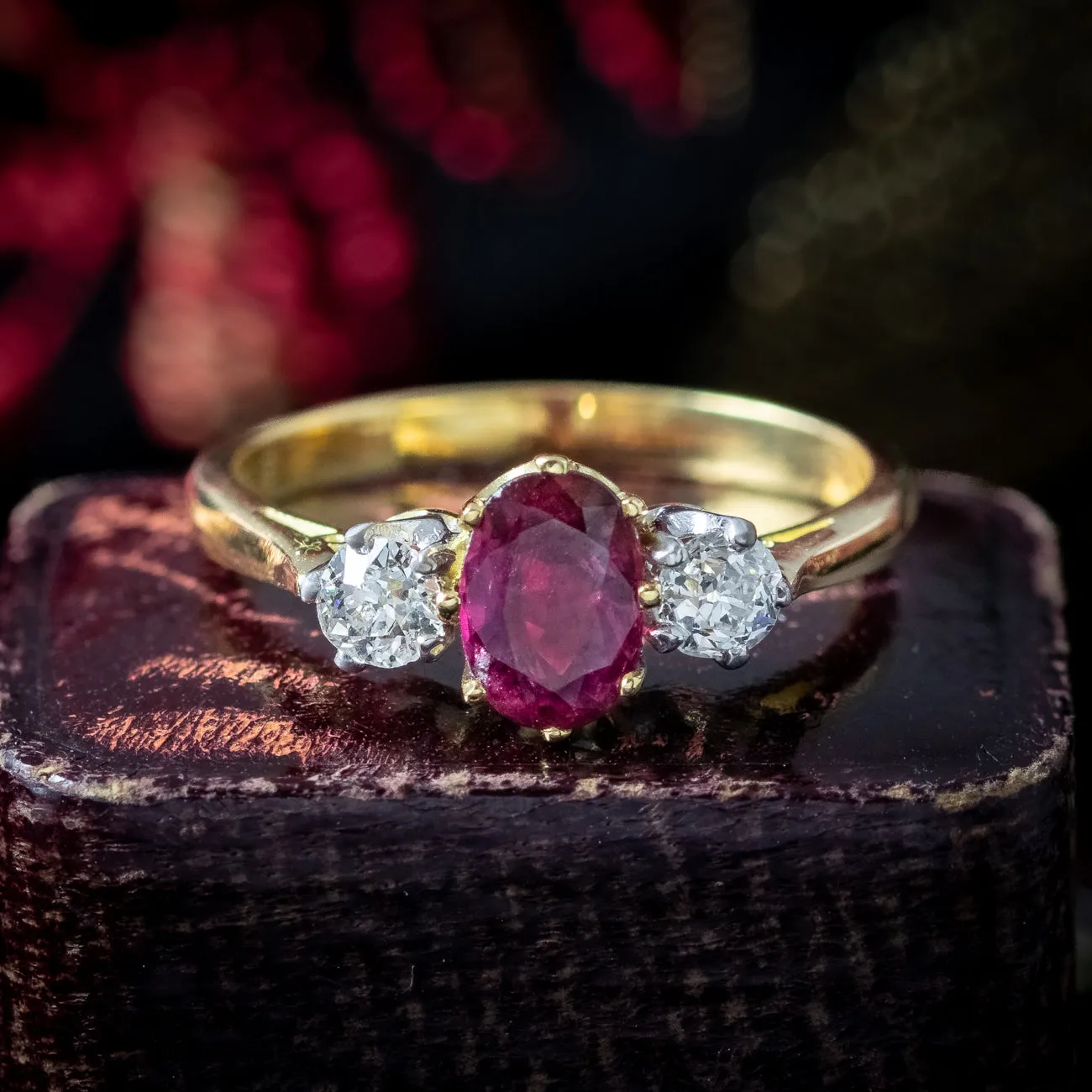 Victorian Style Ruby Diamond Trilogy Ring 0.70ct Ruby