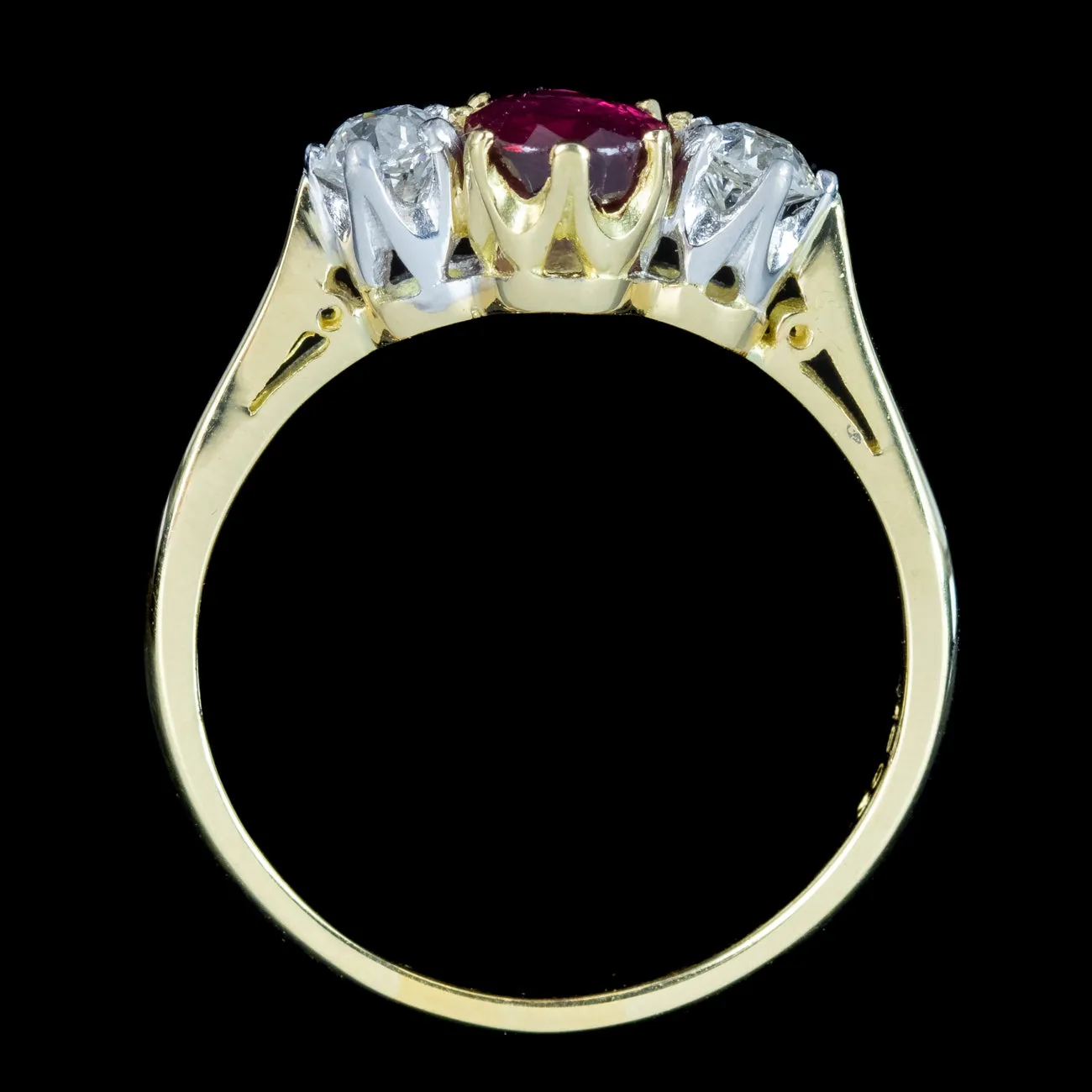 Victorian Style Ruby Diamond Trilogy Ring 0.70ct Ruby