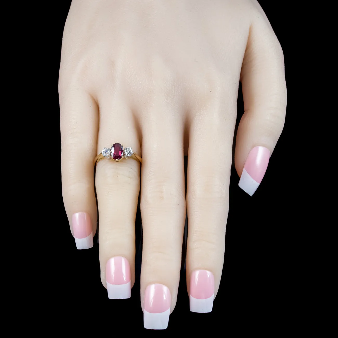 Victorian Style Ruby Diamond Trilogy Ring 0.70ct Ruby