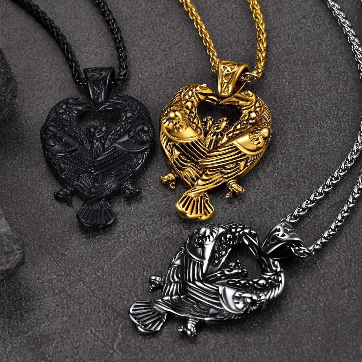 Viking Odin's Ravens Necklace Huginn and Muninn Pendant