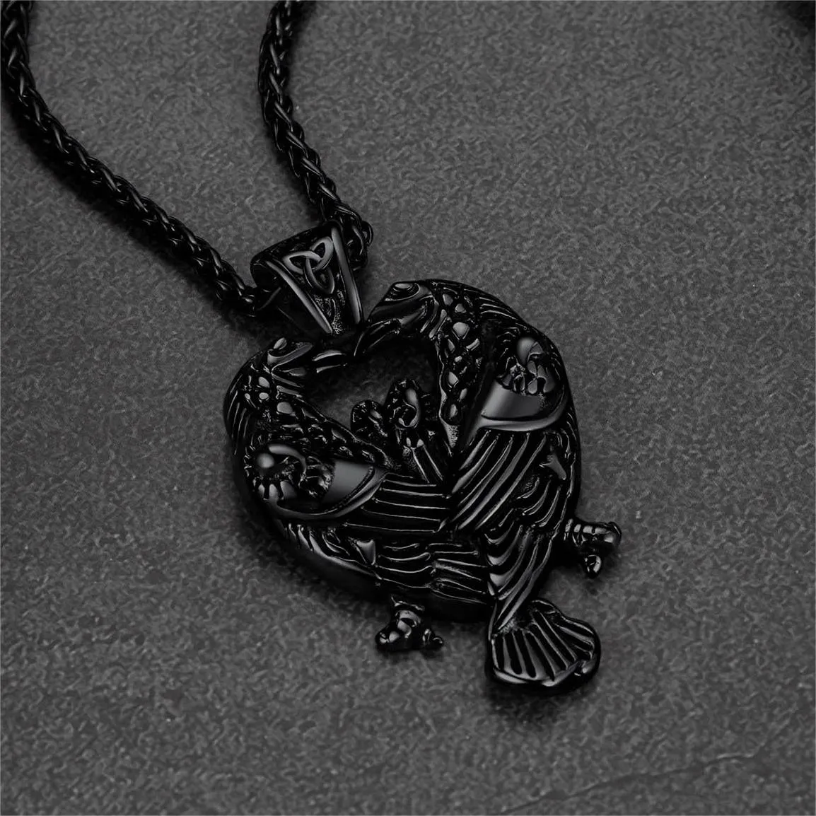 Viking Odin's Ravens Necklace Huginn and Muninn Pendant