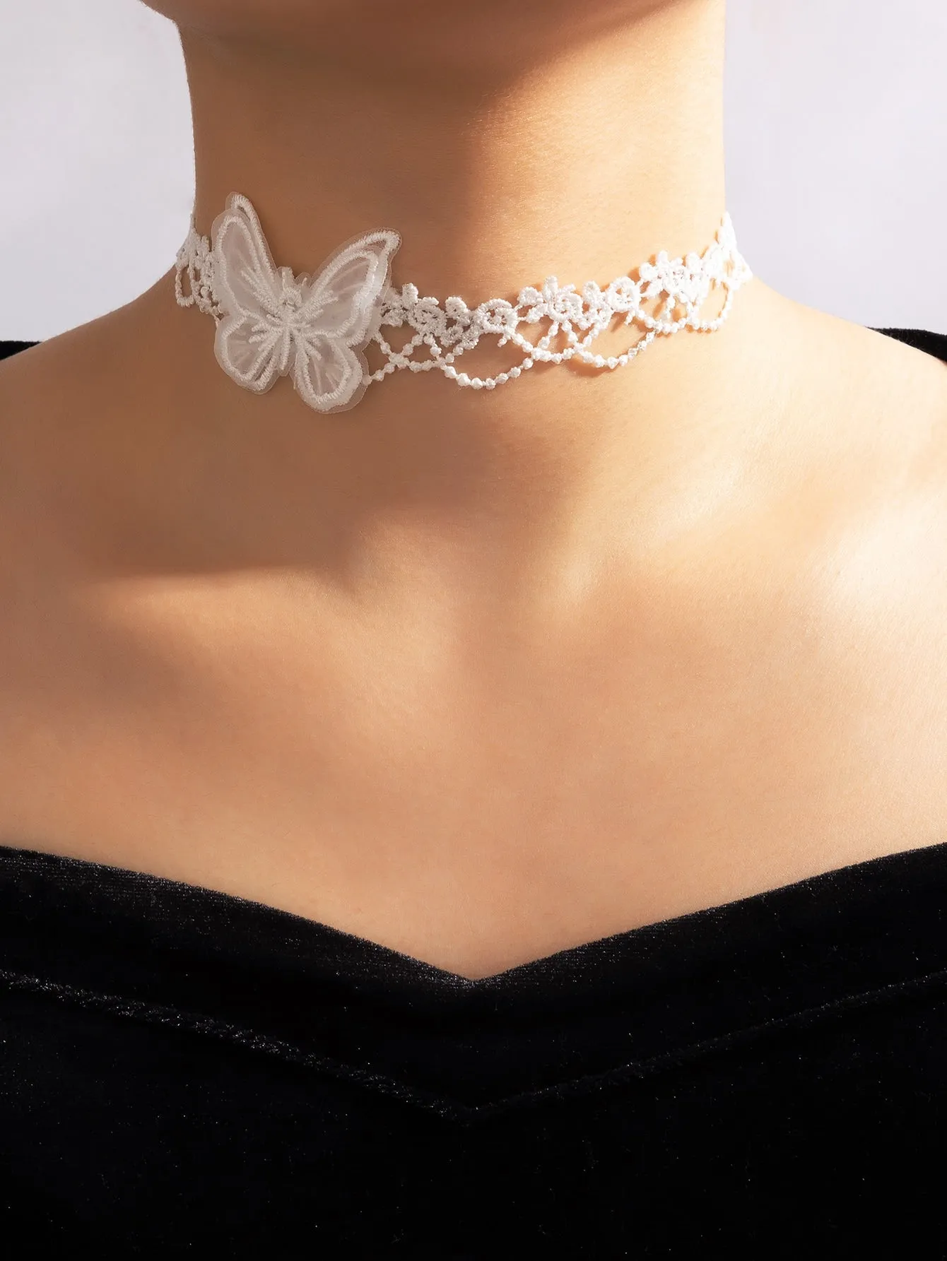 White Lace Butterfly Detail Choker Elegant Jewelry Lace Jewelry Lace Necklace