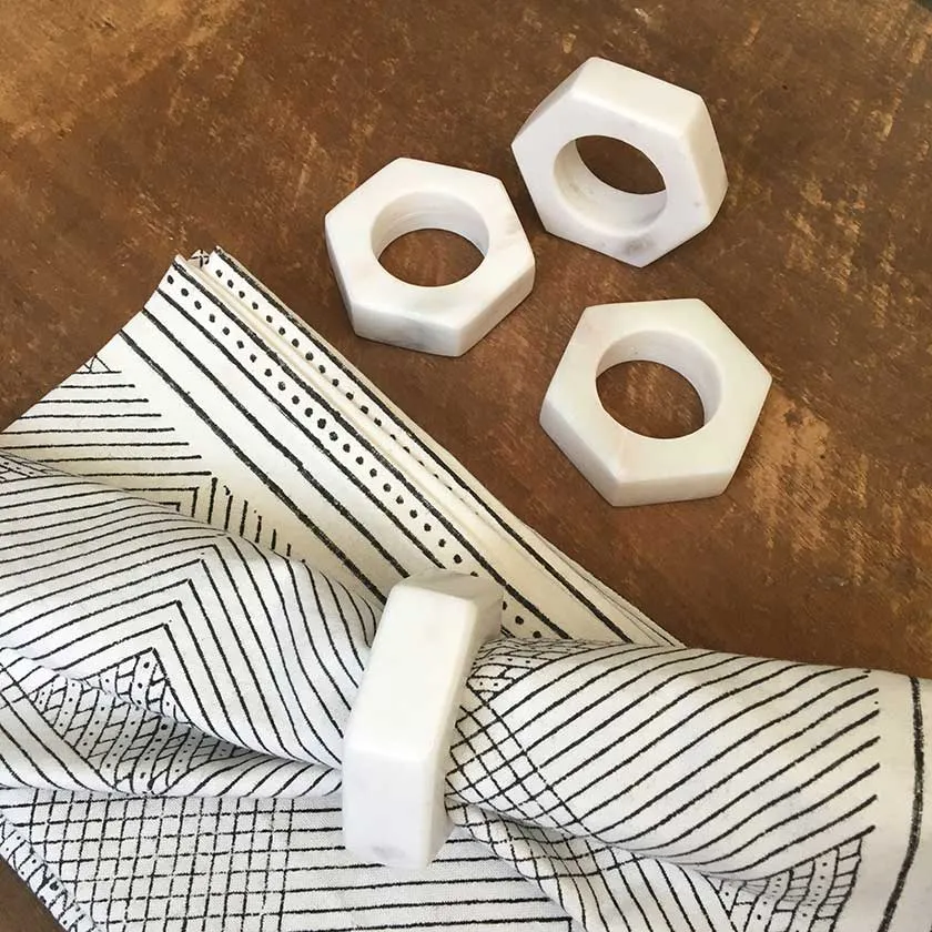 White Marble Hexagon Napkin Rings