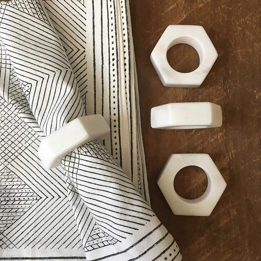 White Marble Hexagon Napkin Rings