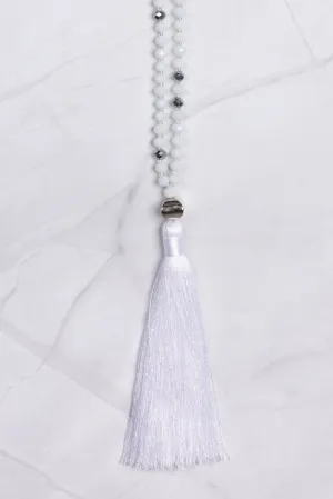 White Silver Pendant Tassel Necklace