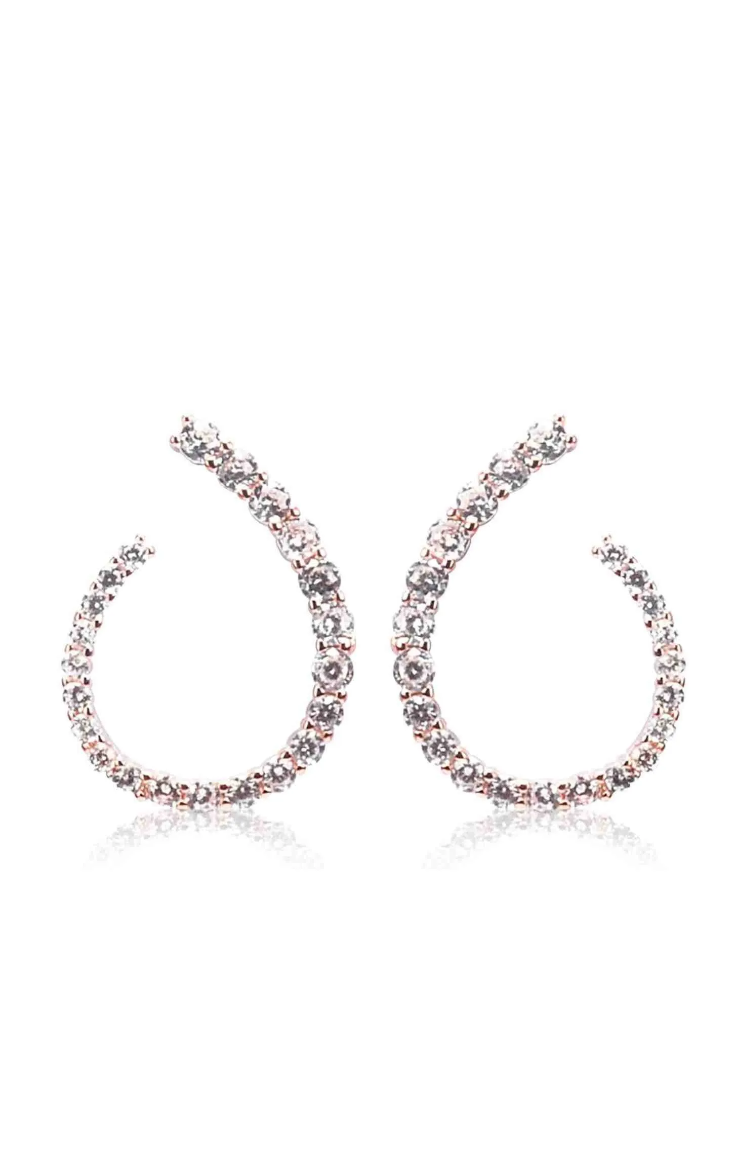 White Swarovski Zircon Embedded Rose Gold Elliptical Earring