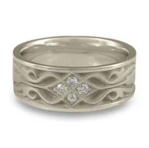 Wide Tulip Braid Wedding Ring with Diamonds in Platinum