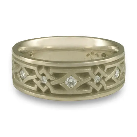 Wide Weaving Stars with Diamonds Wedding Ring in 18K White Gold