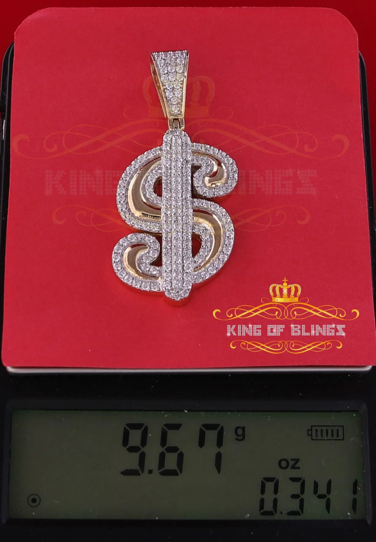 Yellow 925 Sterling Silver Dollar Sign Pendant with 3.05ct Cubic Zirconia Stone