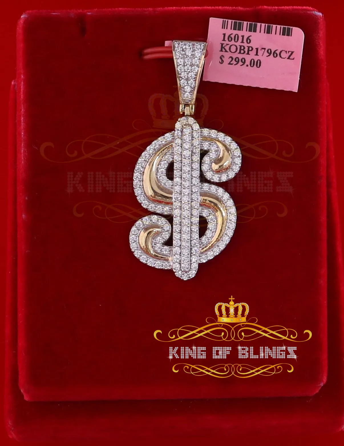 Yellow 925 Sterling Silver Dollar Sign Pendant with 3.05ct Cubic Zirconia Stone