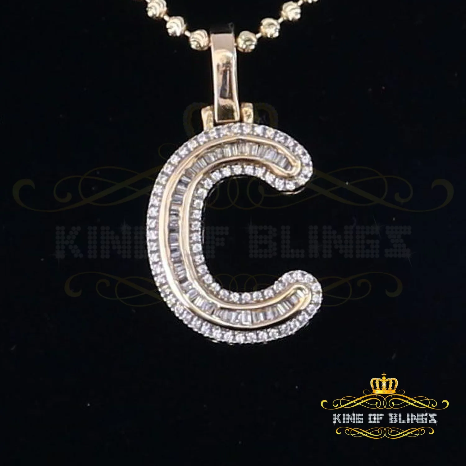 Yellow Bugutte Initial All Alphabet Sterling Silver Pendant with Cubic Zirconia