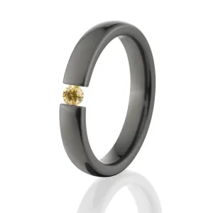 Yellow CZ, Black Zirconium, Tension Set Ring