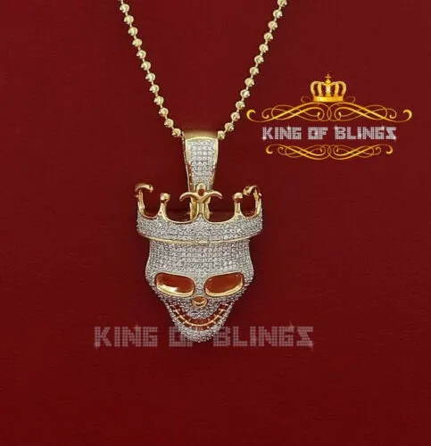 Yellow Sterling Silver Skull Crown Hat sign Pendant with 3.34ct Cubic Zirconia