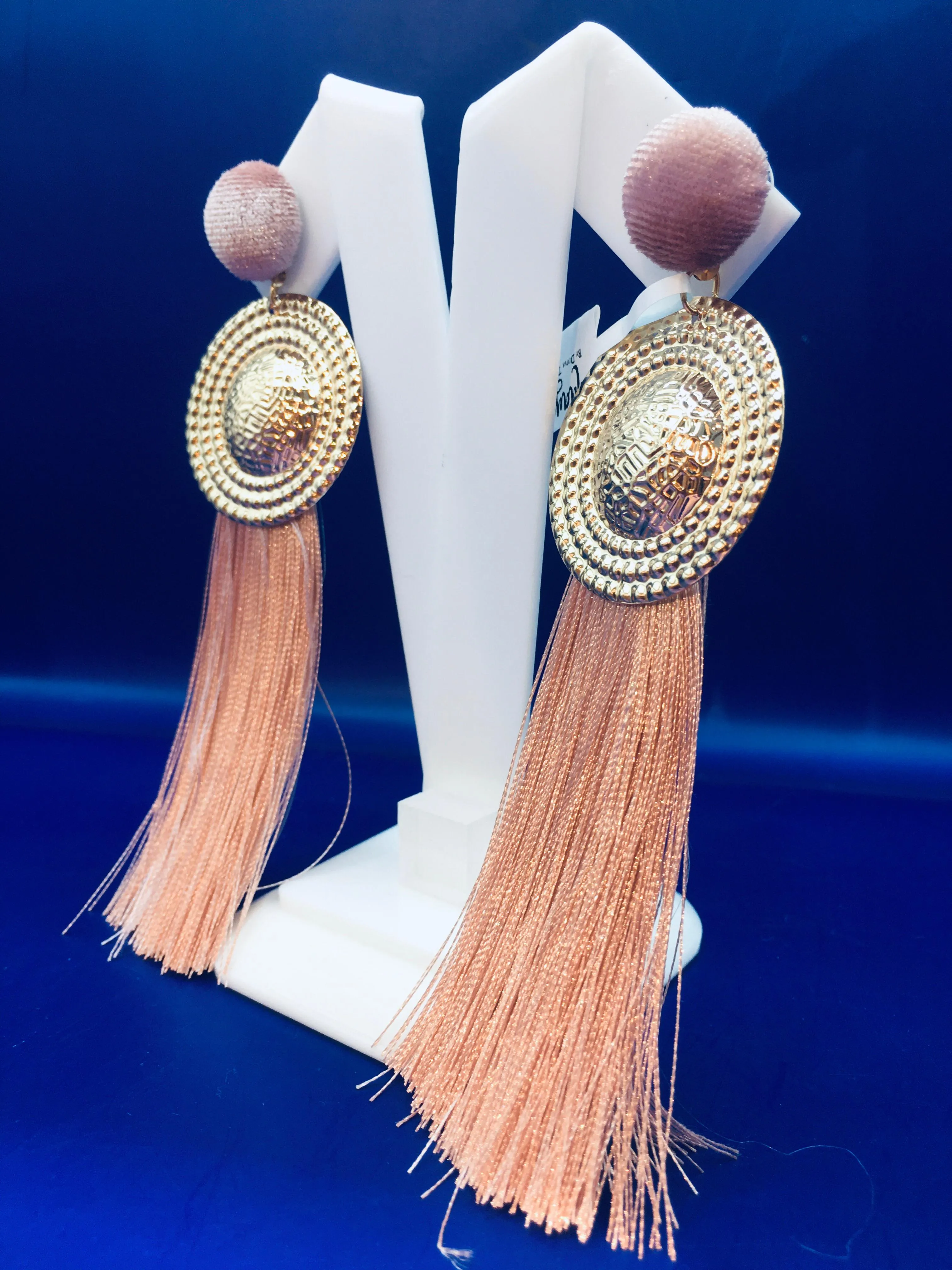 Zuhi Peach Pink Tassels Earrings