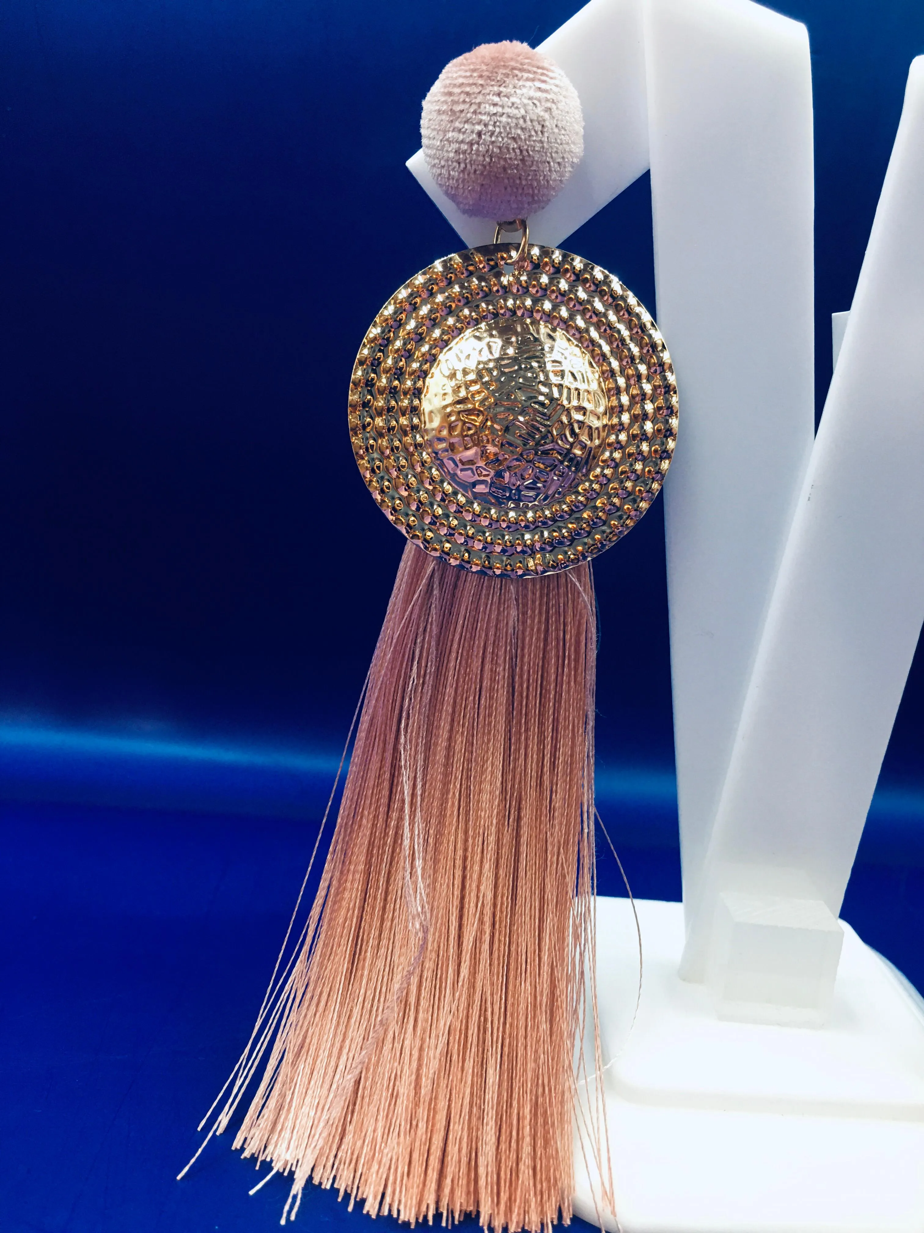 Zuhi Peach Pink Tassels Earrings